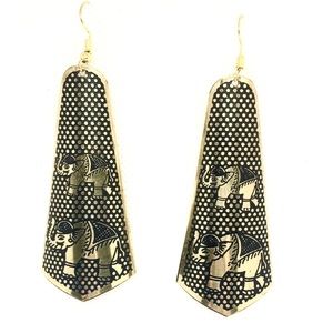 Handmade hand carved elephant brass dangle earring